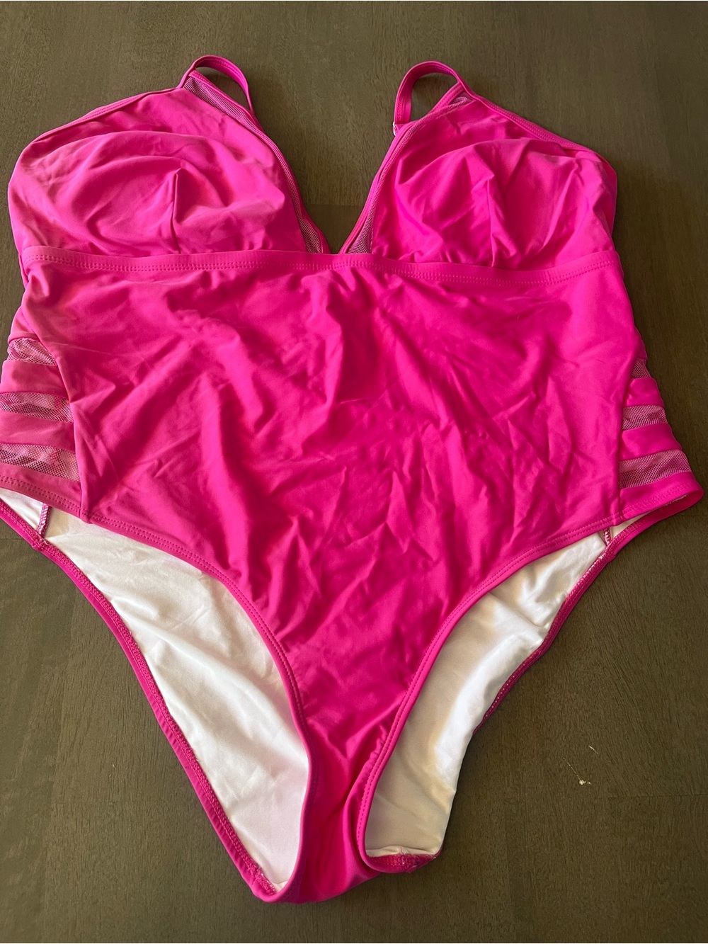 Eloquii Hot Pink Swimsuit with Mesh Accents